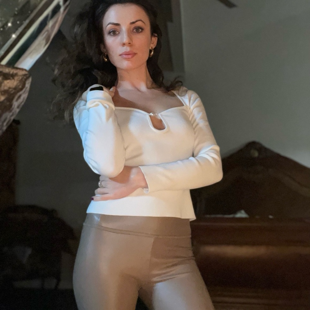 NWT H&M Cream Long Sleeve Bead Detail Top